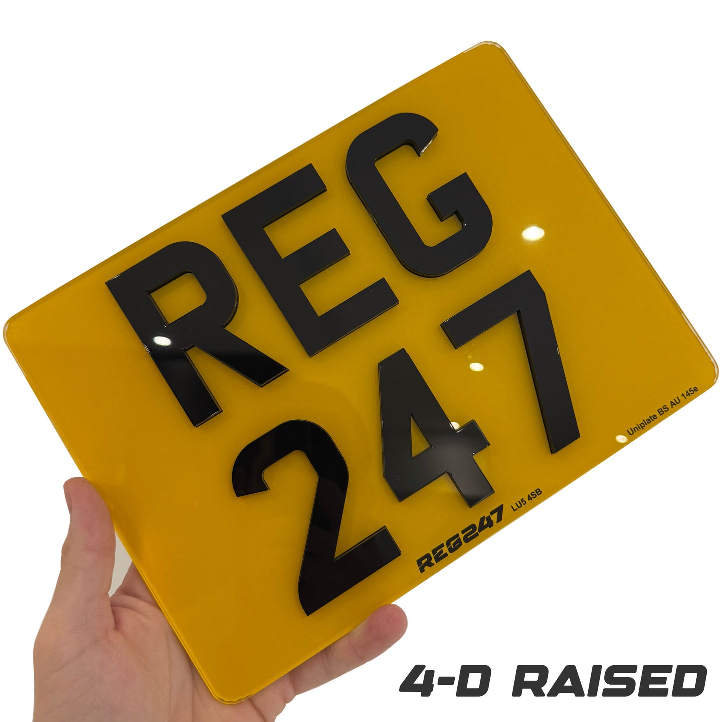4D Square / Taxi / Trailer Rear Number Plate (3mm Raised)